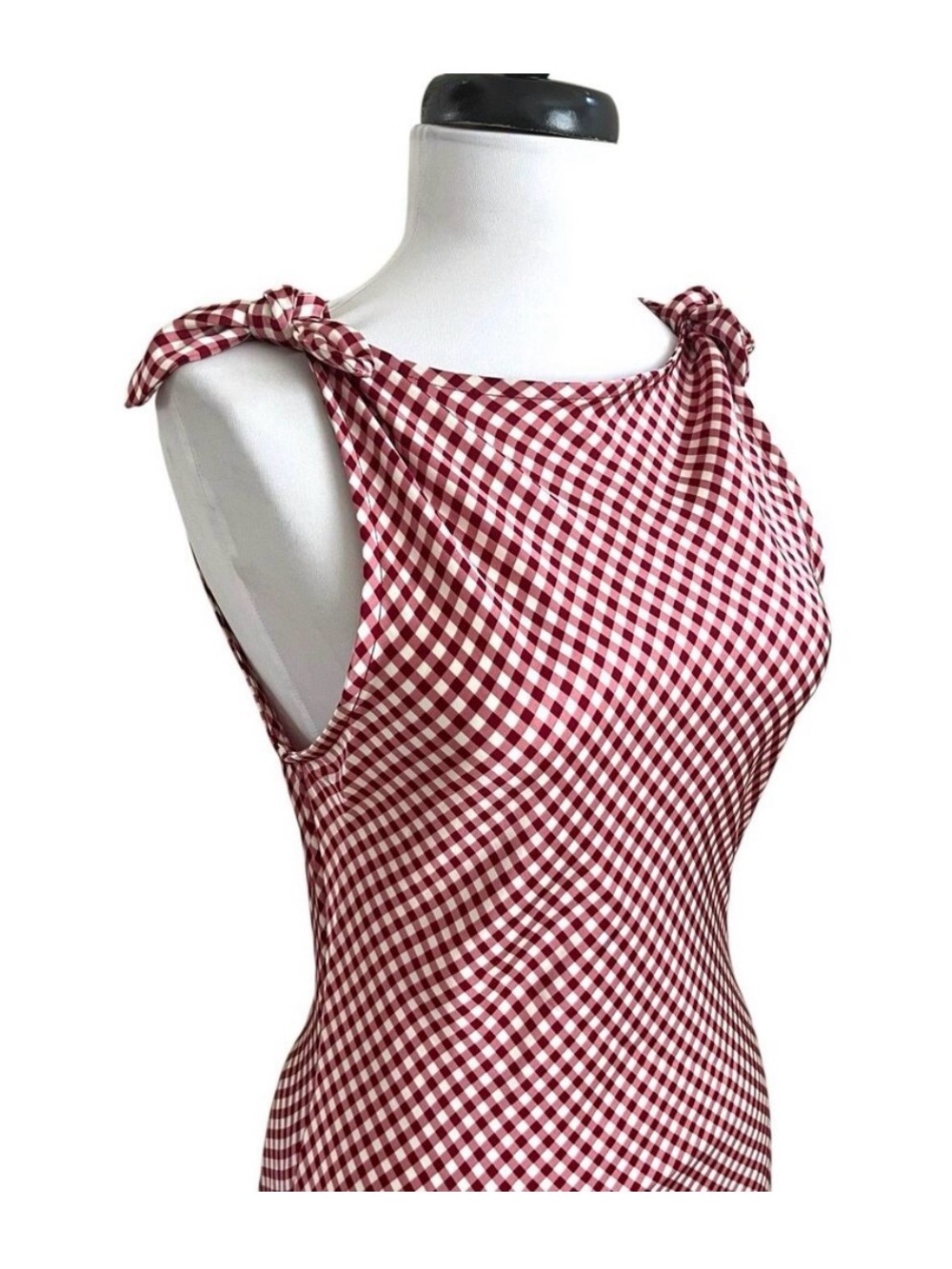 Caroline Constas Rose and White Gingham Tie-Shoulder Maxi Dress - Picture 7 of 9